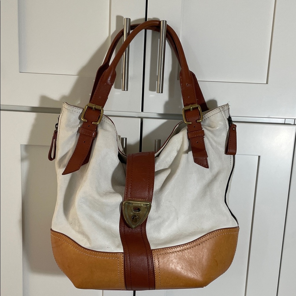 Brooks Brothers Leather Tote Bag in White and Brown